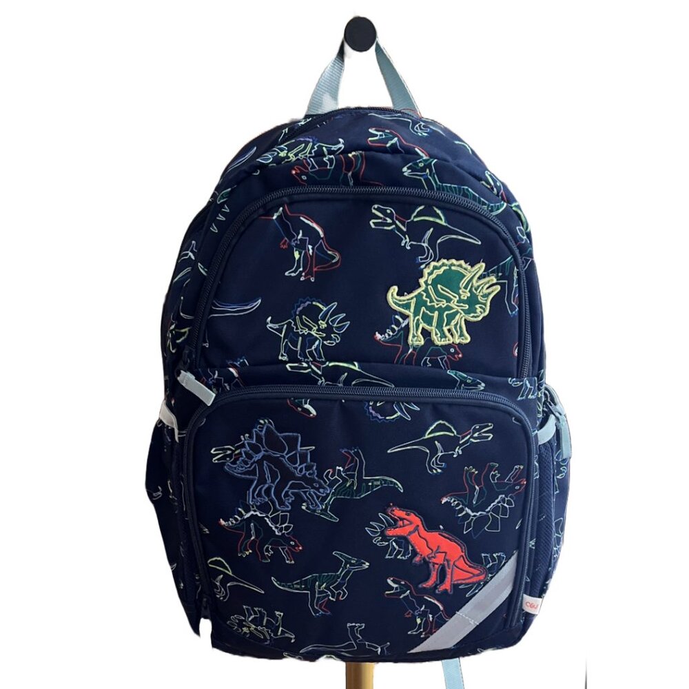 Cat & Jack Navy Dinosaur Backpack with Neon Accents